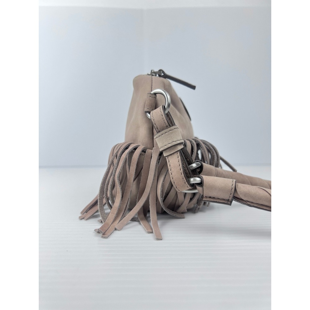 Hugo Boss Orange Taupe Mauve‎ Leather Fringe Wristlet Bag 50197312 Braided Strap - Picture 3 of 9